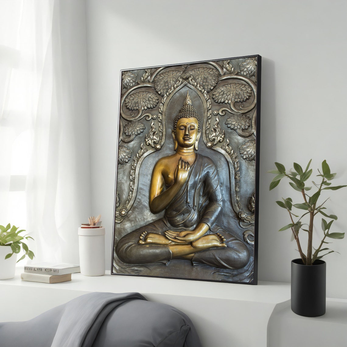 Buddha Print Asian Wall Art Meditation Wall Art Gold Buddha Artwork Framed Ready To Hang Buddhist Print Gift Idea