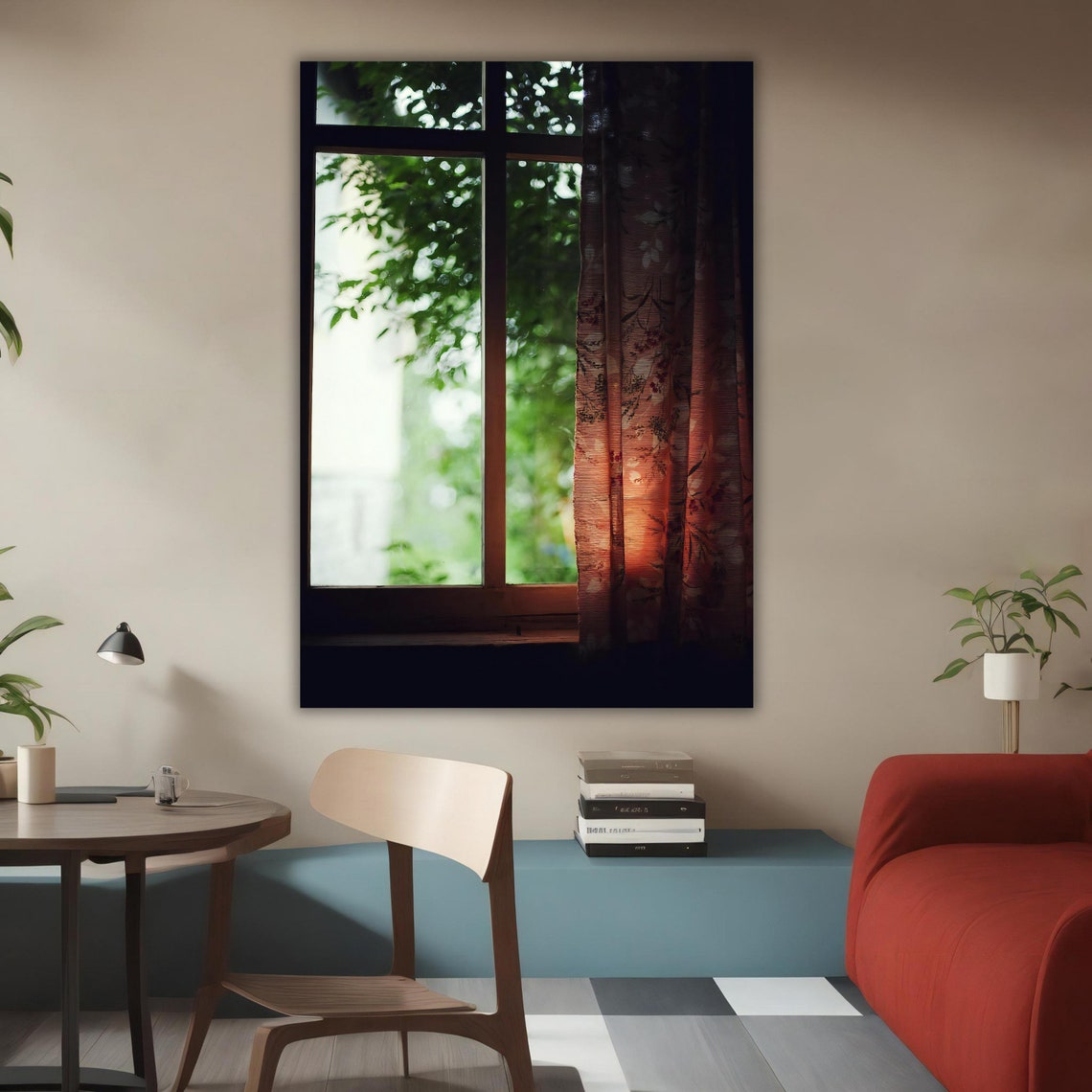Window View Green Foliage Floral Curtain Sunlit Nature Art Poster - Image 4
