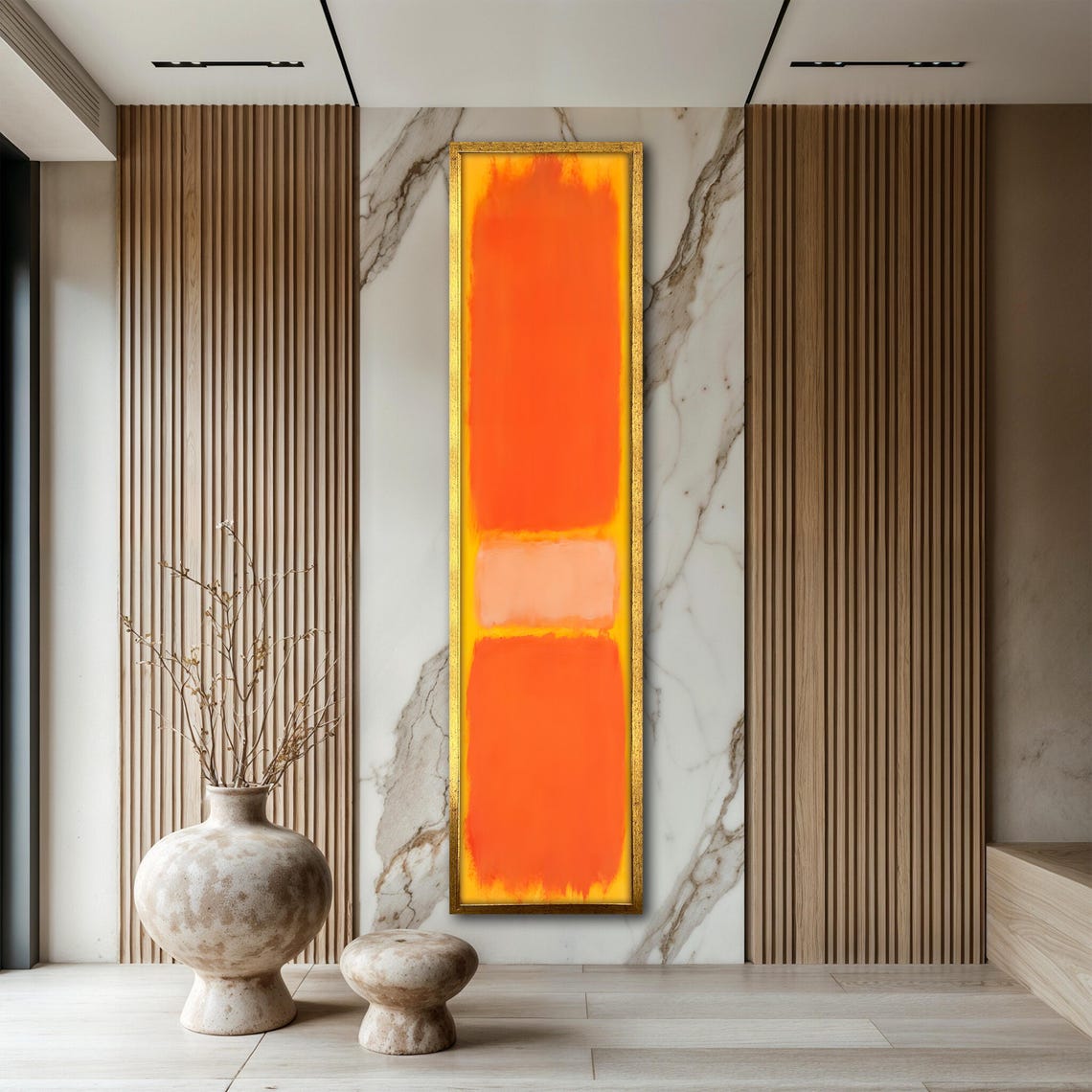 Rothko Inspired Abstract Orange Red Color Field Vertical Wall Art