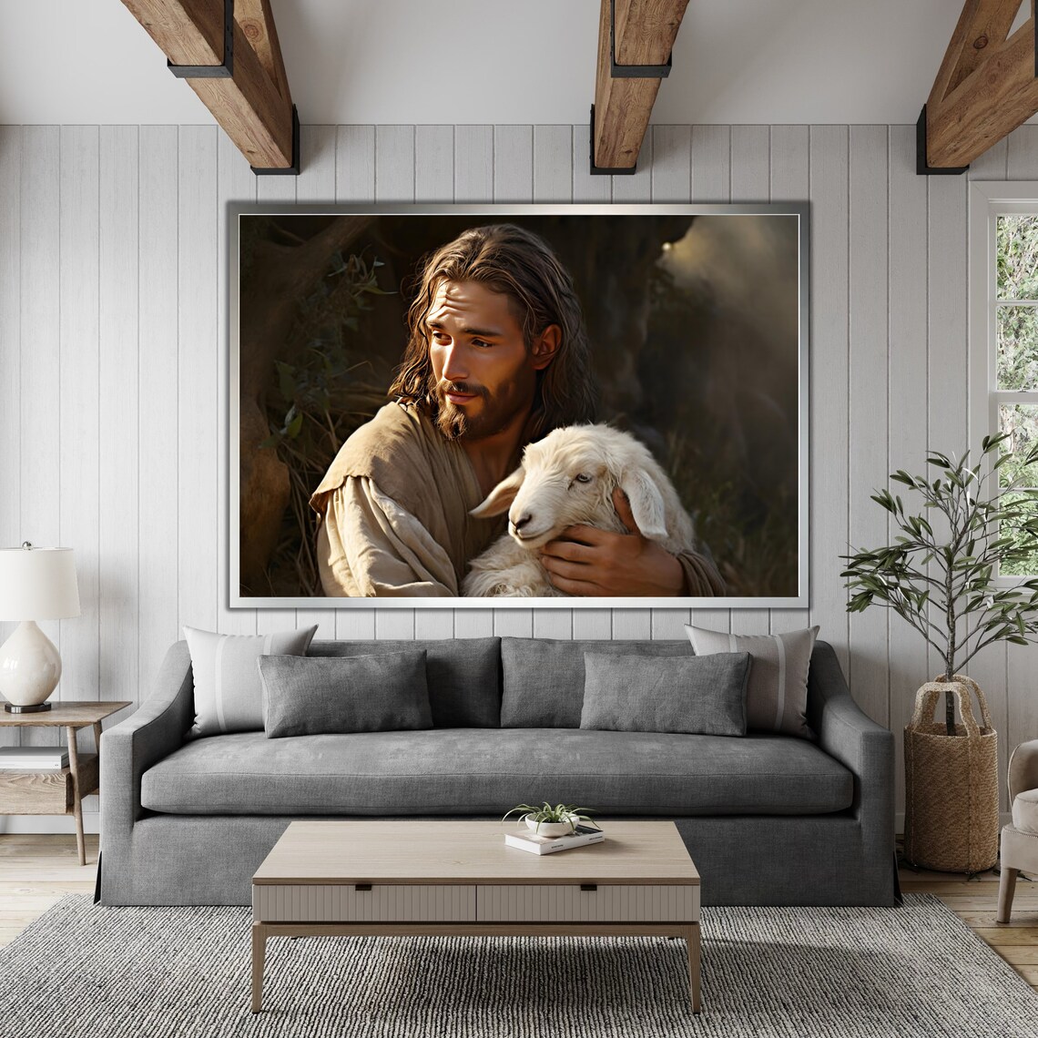 Jesus Holding the Lost Lamb Tender Christian Portrait Wall Art - Image 4