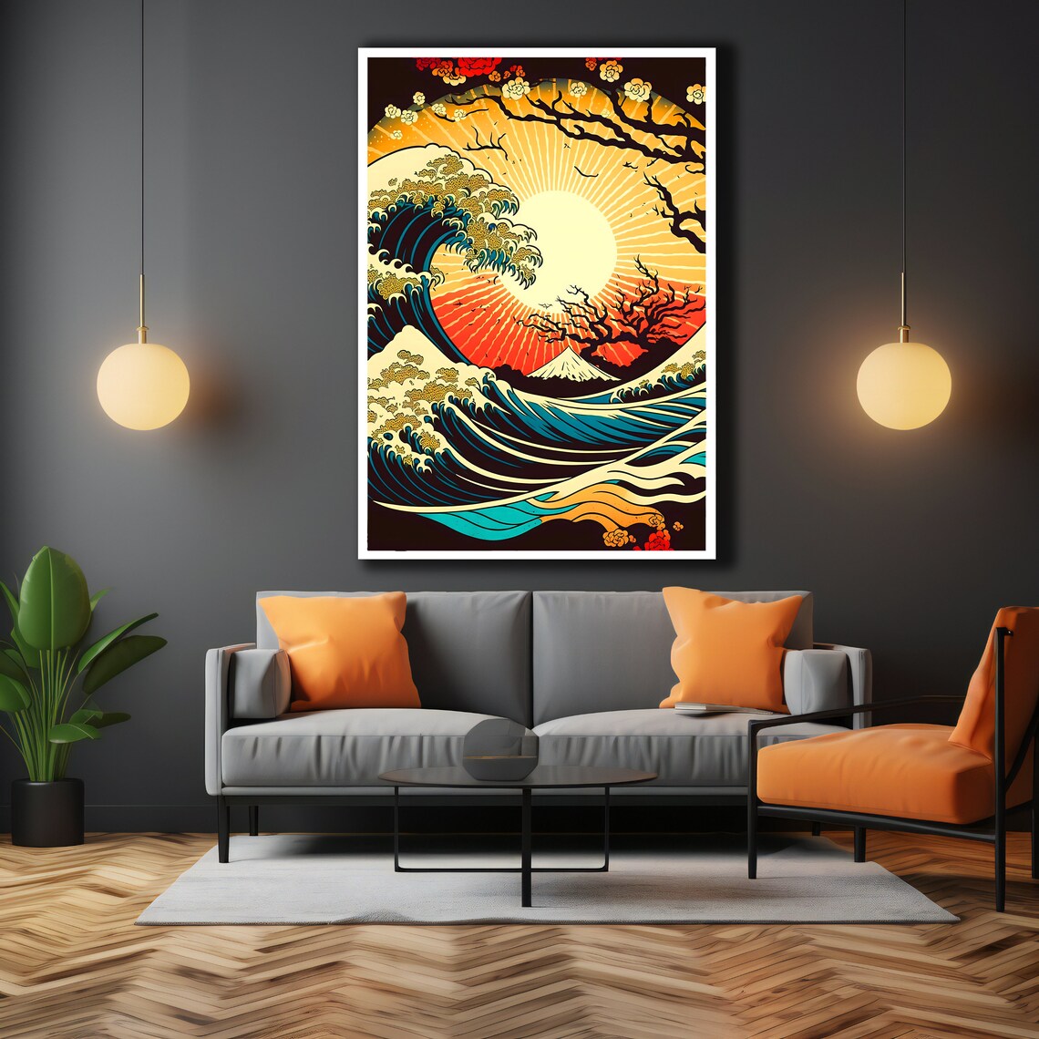 Hokusai Great Wave Mount Fuji Cherry Blossom Sunrise Japanese Art Poster - Image 3