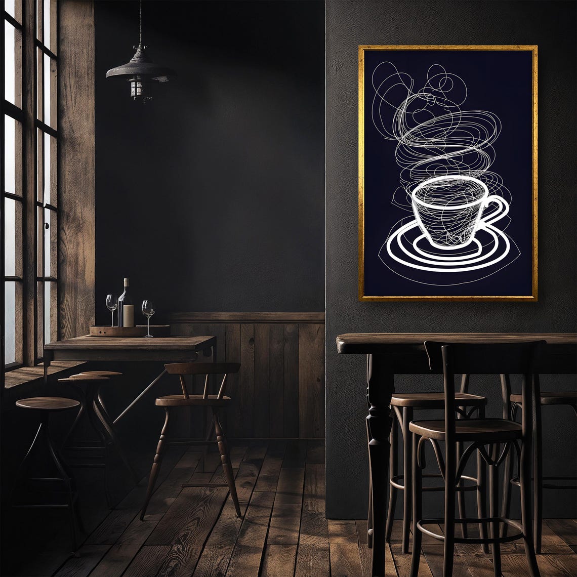 Modern Abstract Coffee Cup Wall Art Minimalist Line Art Print Black And White Kitchen Decor Ready To Hang Unique Gift - Image 4