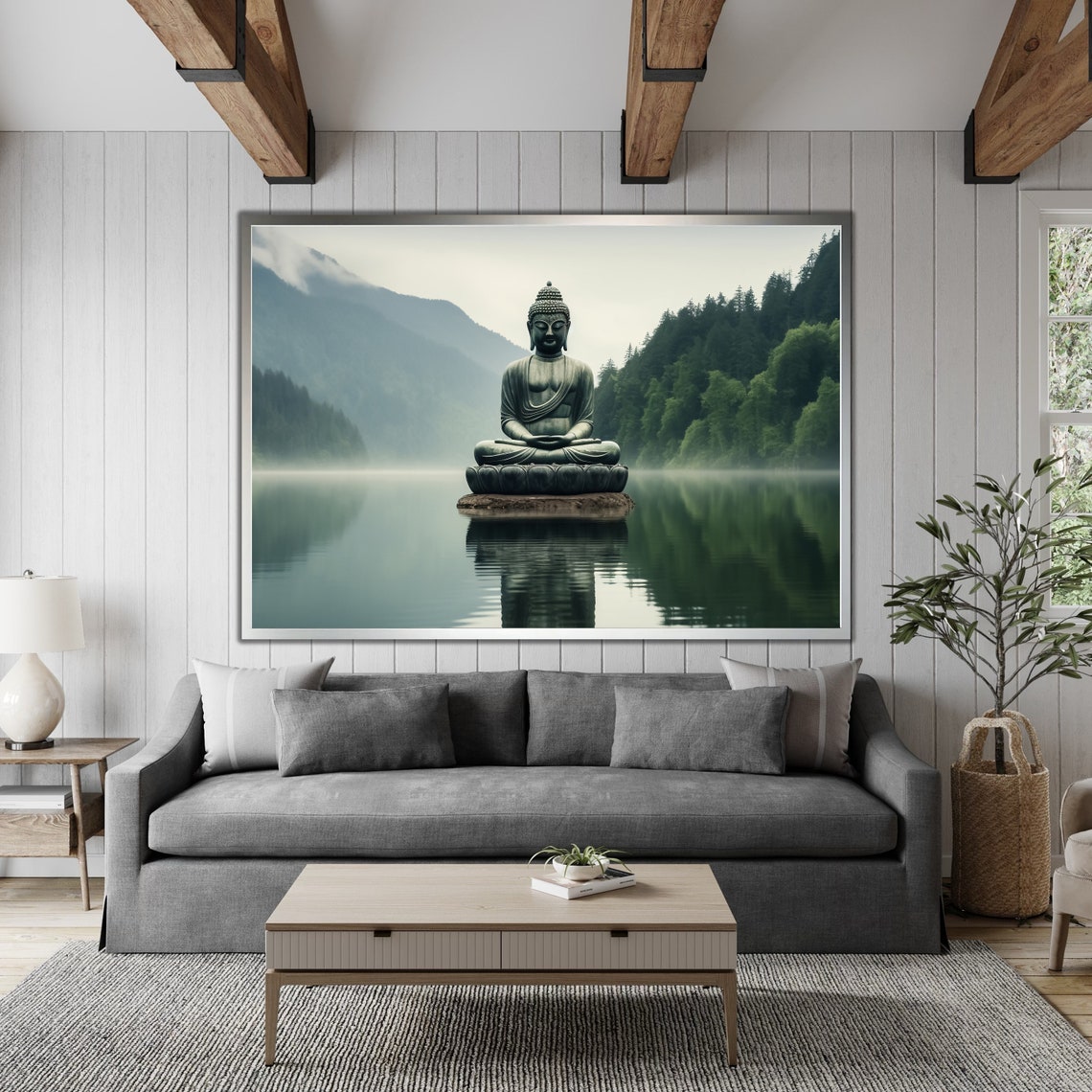 Buddha Art Decor Buddhism Wall Poster Peaceful Living Room Decor Buddha Statue Art Calm Waters Artwork Gift - Image 4