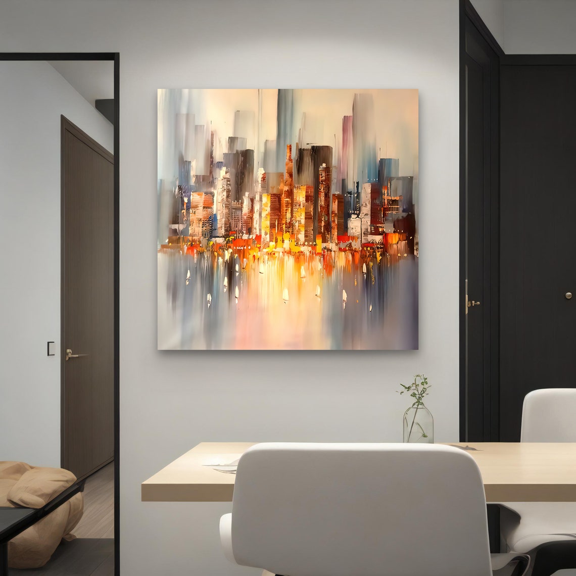 Abstract Cityscape Soft Neutral Tones Skyline Reflection Art Print - Image 4