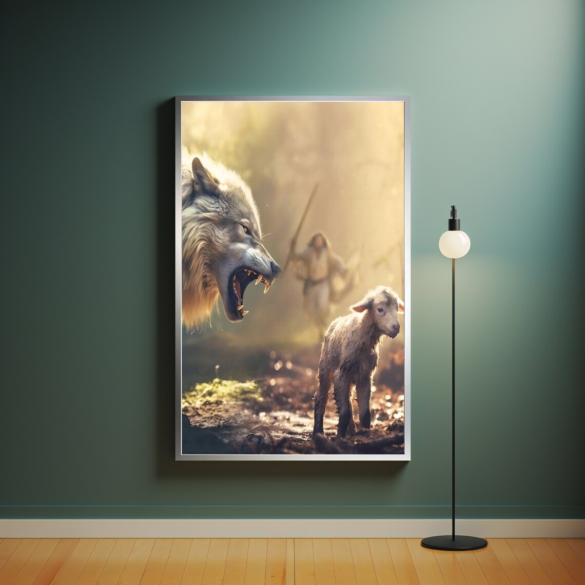 Jesus Running To Save The Lamb From The Wolf Christian Wall Art Poster - Image 4