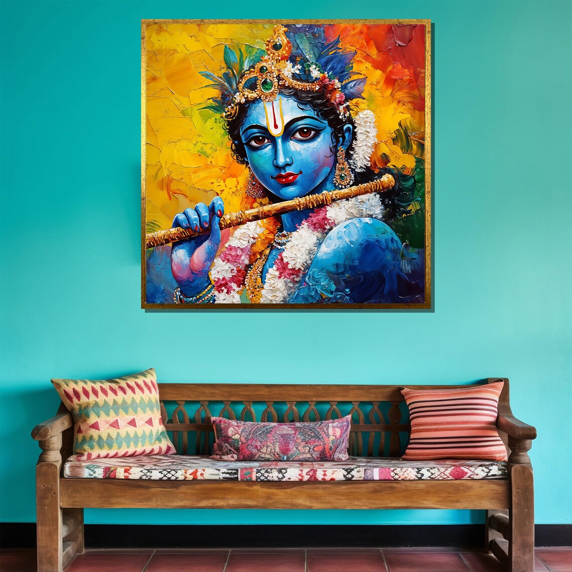 Lord Krishna Flute Blue God Vibrant Hindu Spiritual Art Print - Image 4