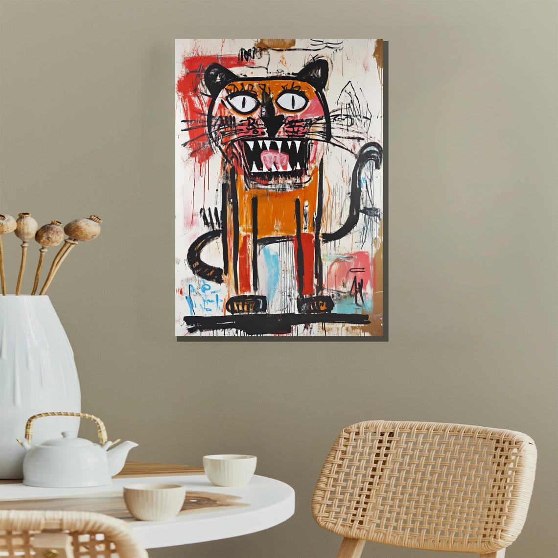Basquiat Style Wild Cat Sharp Teeth Graffiti Expressionist Art Print - Image 2