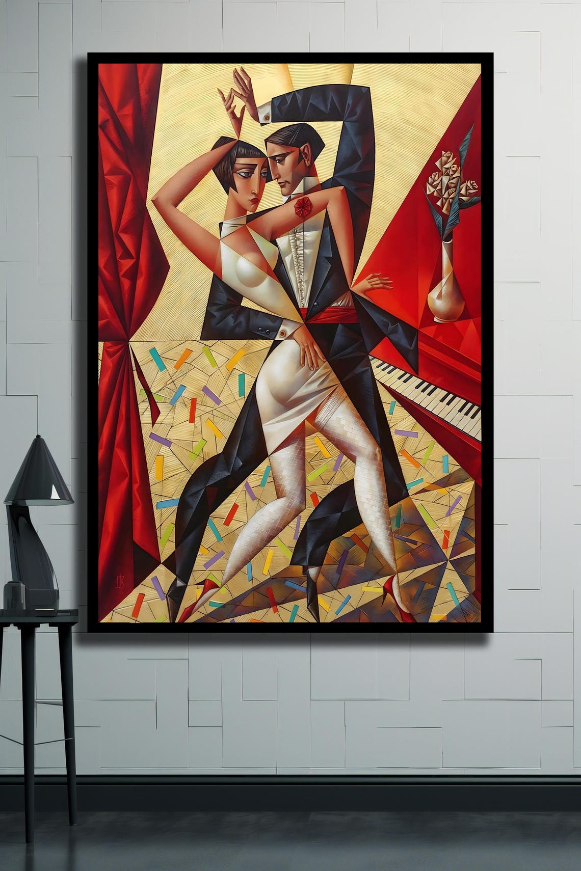 Wall Decor Tango Cubism Dancer Unique Abstract Painting Geometric Tango Jazz Art Cafe Restaurant Wall Art Gift For Her - Image 2