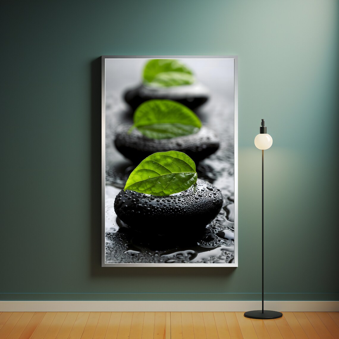Zen Spa Stones Black Pebbles Green Leaves Calm Meditation Photo Poster - Image 4