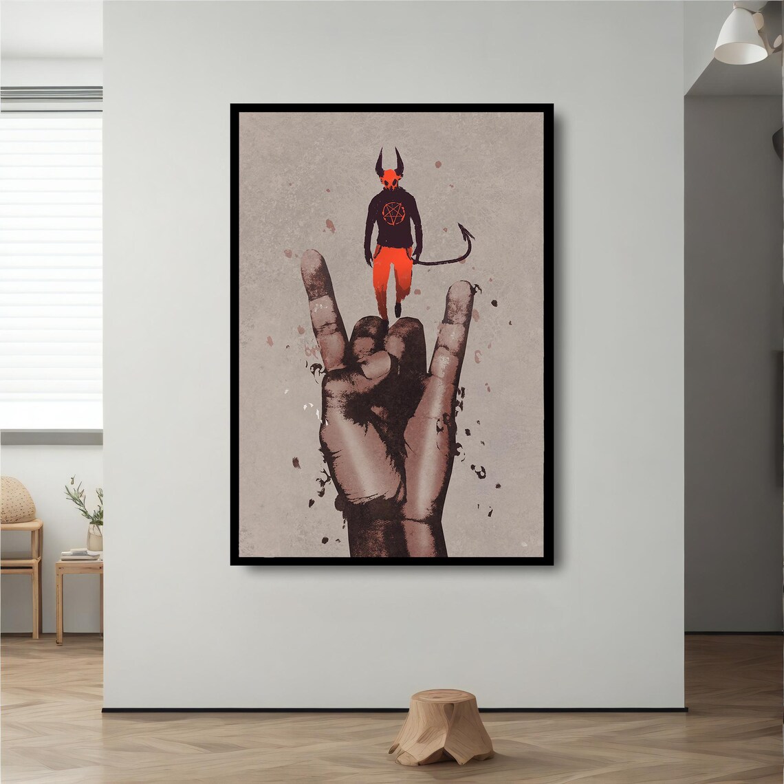 Devil Standing on Rock Hand Dark Fantasy Red Demon Art Poster - Image 2