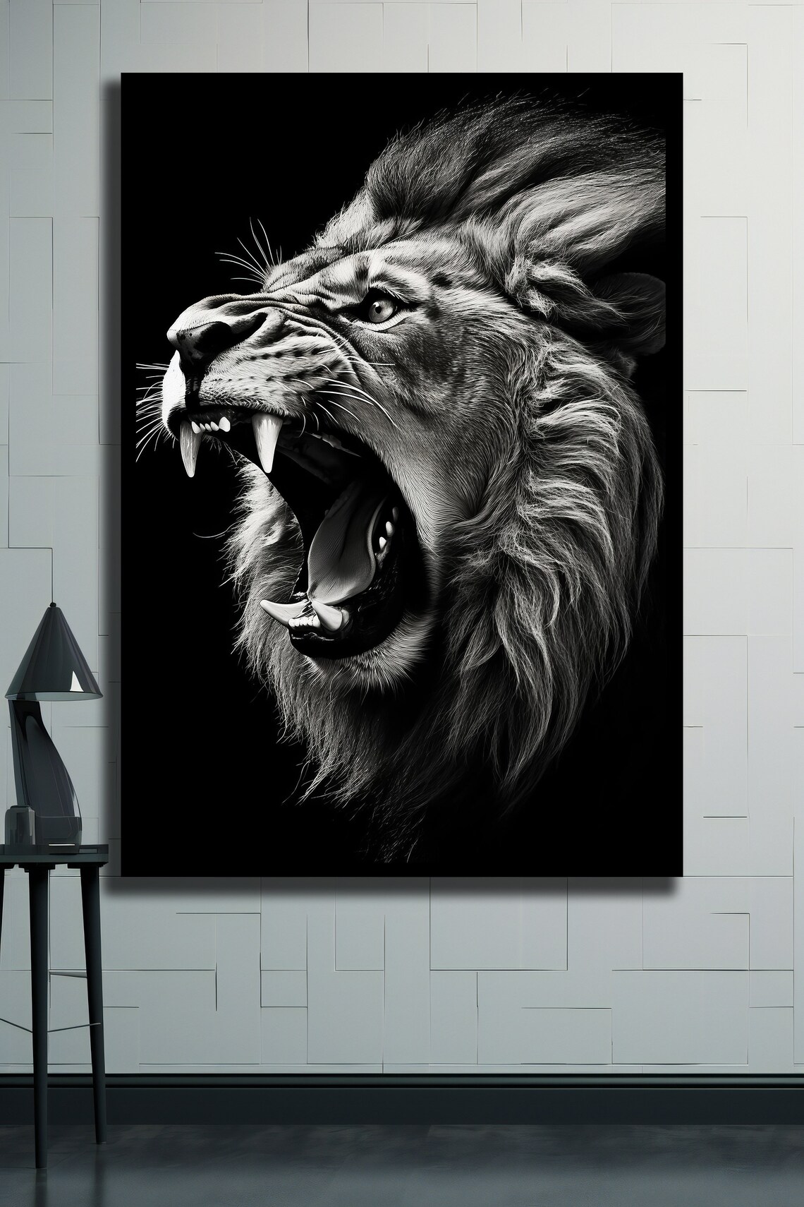 Roaring Lion Black And White Dramatic Wild Animal Kingdom Wall Art - Image 2