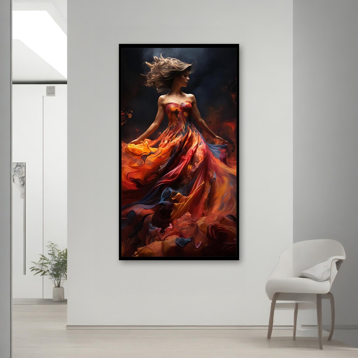 Dramatic Woman In Fiery Flowing Gown Abstract Fiery Dress Painting Poster - Image 2