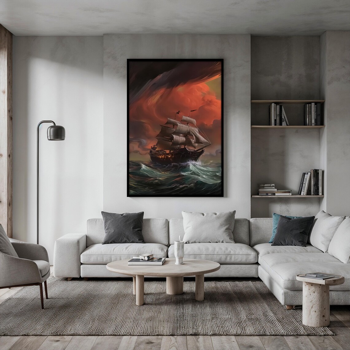 Pirate Ship Sailing Stormy Red Sunset Sea Nautical Fantasy Art Poster - Image 2