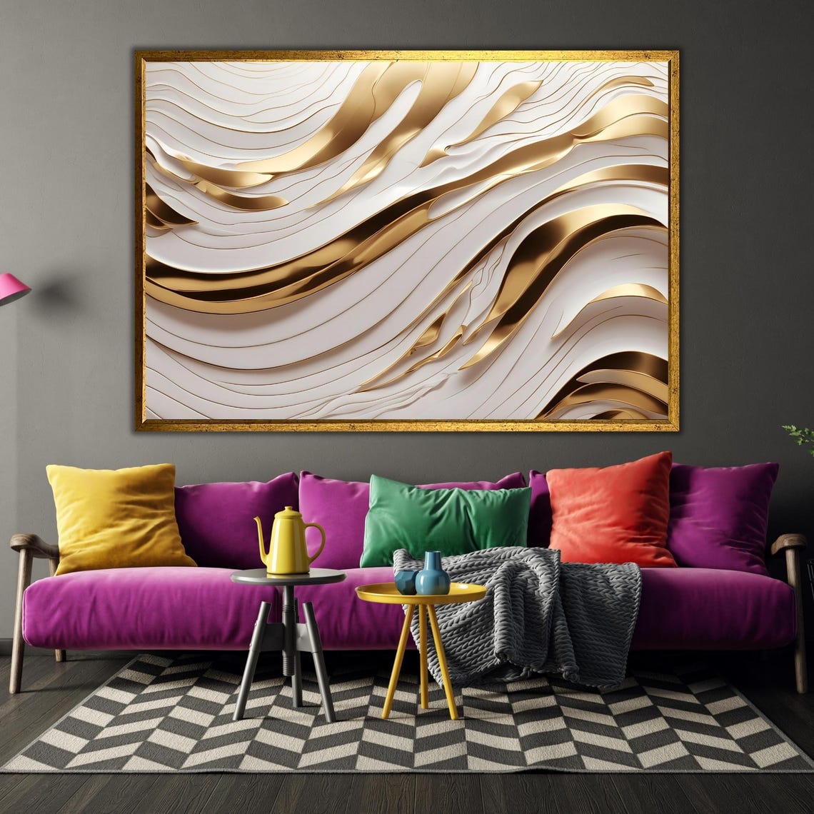 Luxury White Gold Marble Flowing Waves Abstract 3D Modern Wall Poster - Image 3