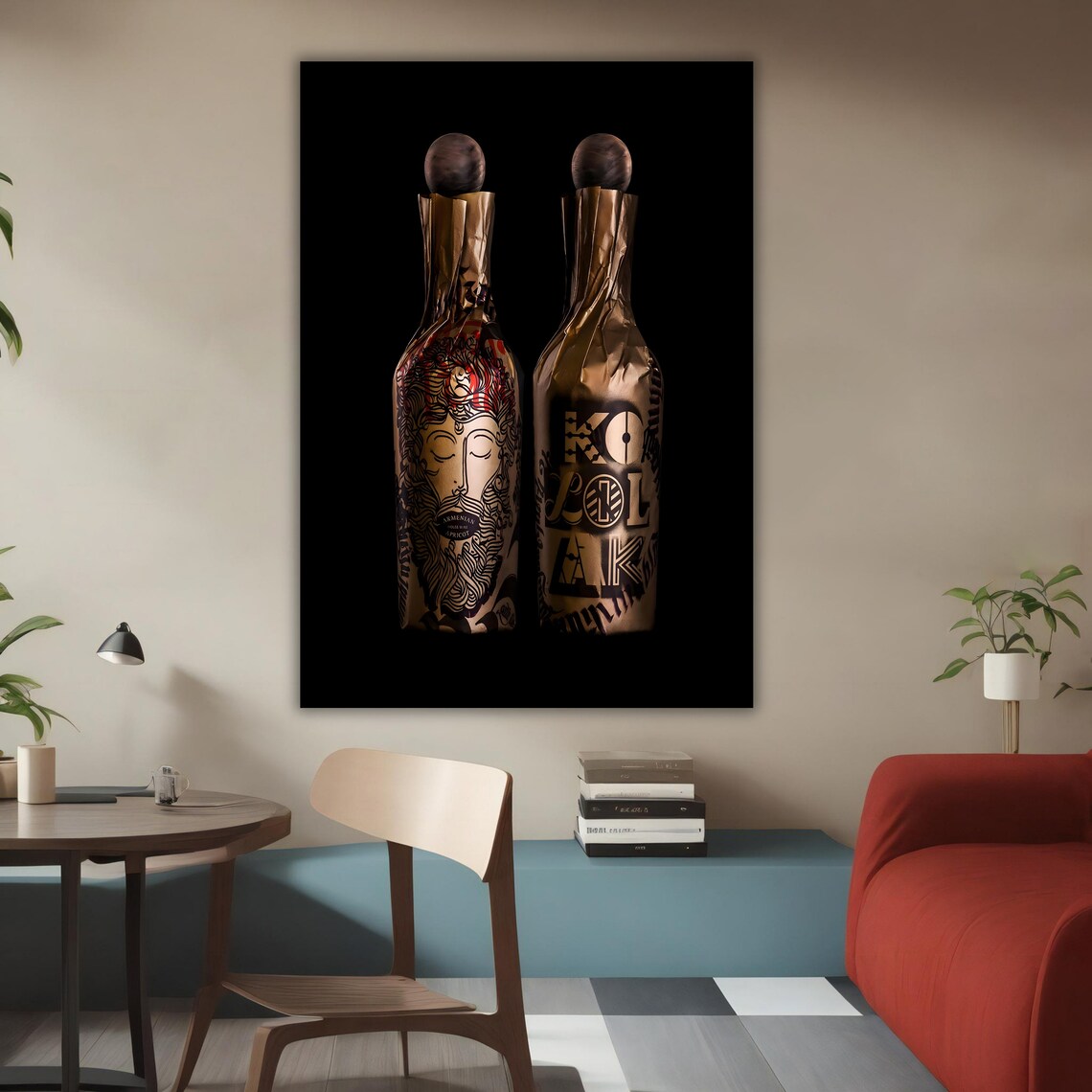 Black And Gold Bottle Print Ready To Hang Artwork Modern Home Decor Unique Gift Idea Gold Home Decor Bottle Wall Art - Image 4