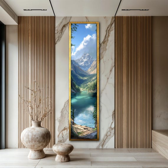 Vertical Mountain Lake Print Hallway Art Living Room Art Nature Landscape Wall Decor Long Thin Wall Art Nature Inspired Gift