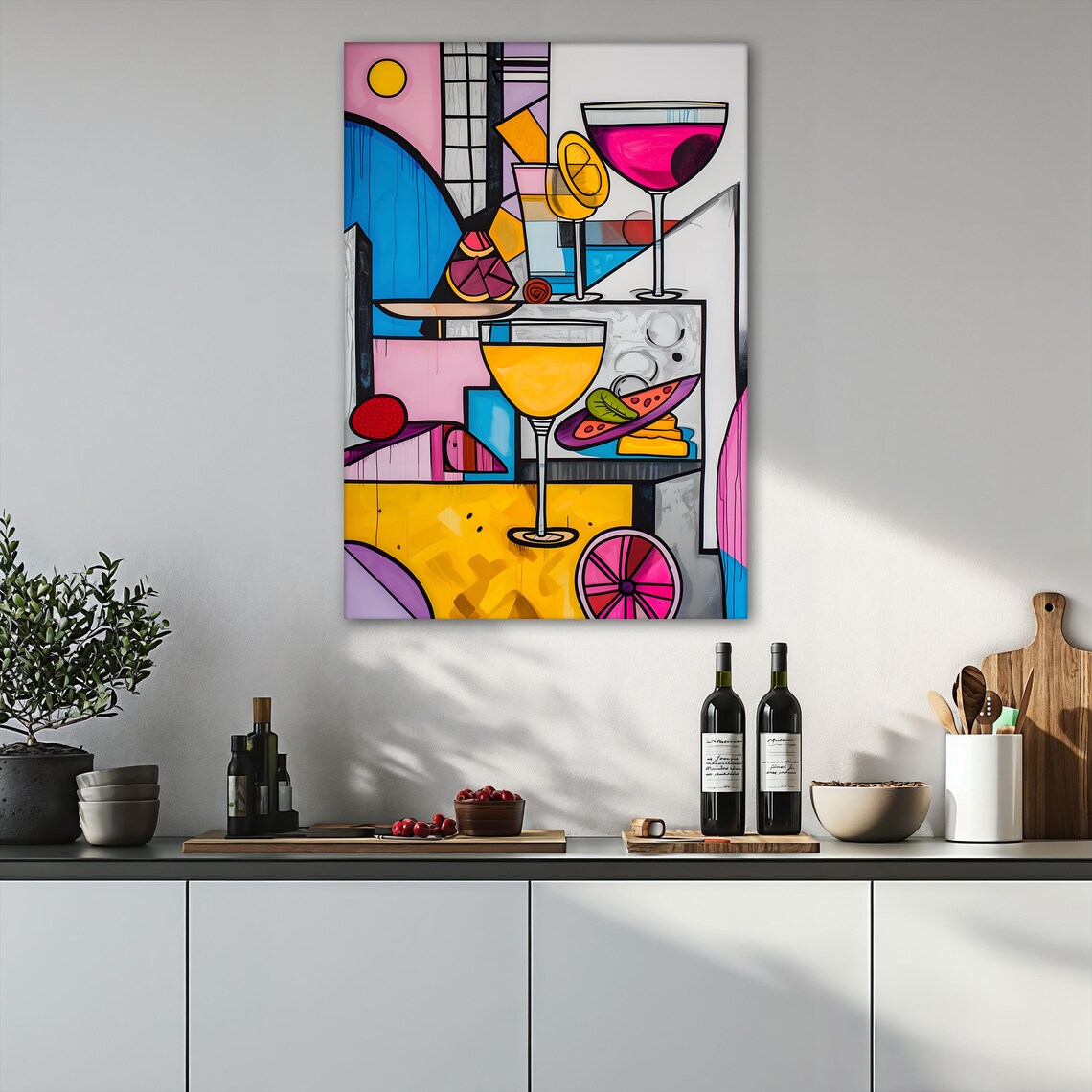 Colorful Cubist Cocktail Glasses Pop Art Print Vibrant Home Bar Wall Decor - Image 4