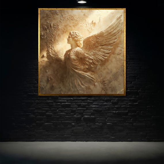 Angel Painting Celestial Wall Art Guardian Angel Decor Spiritual Heaven Artwork Religious Home Decor Unique Gift