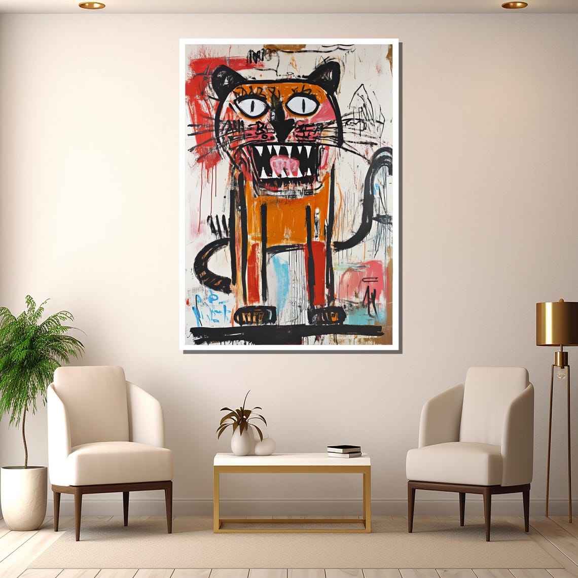 Basquiat Style Wild Cat Sharp Teeth Graffiti Expressionist Art Print - Image 3