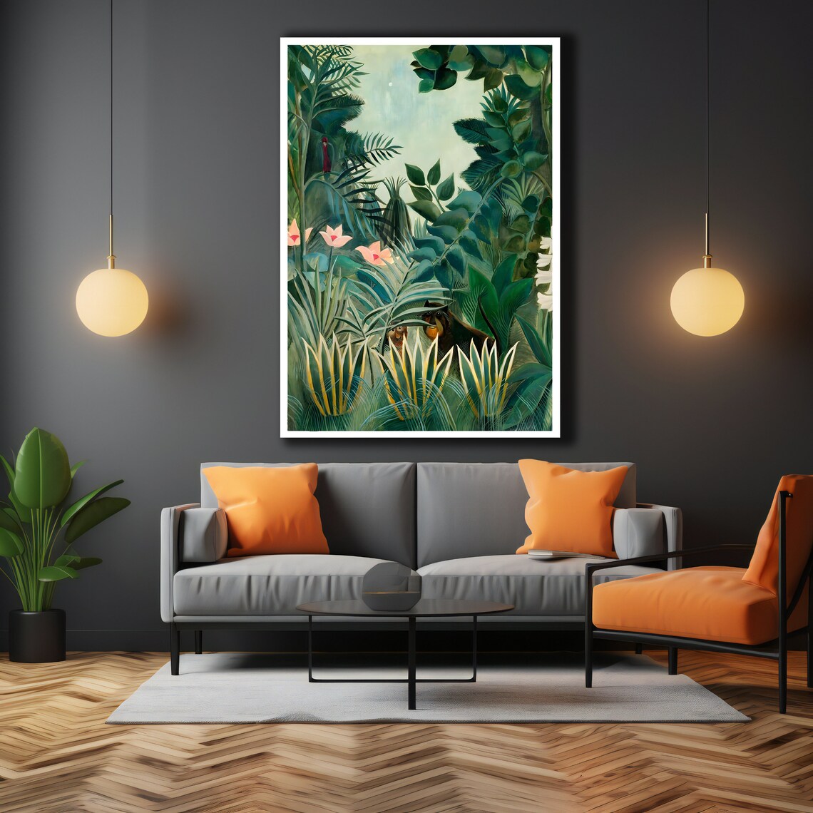 Rousseau Style Tropical Jungle Wild Cat Flowers Vintage Art Poster - Image 3