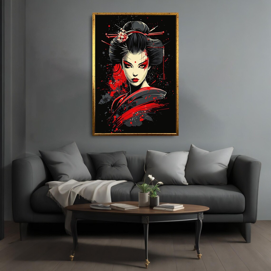 Japanese Geisha Red Black Pop Art Splash Warrior Woman Wall Art Poster - Image 4