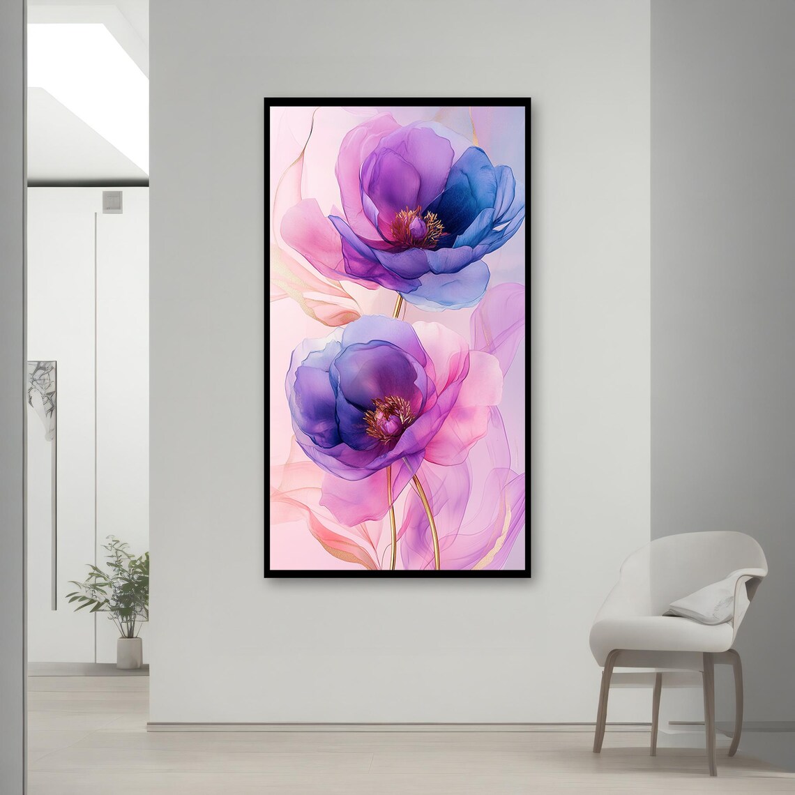 Purple Pink Blue Abstract Floral Watercolor Blooms Modern Art Poster - Image 2