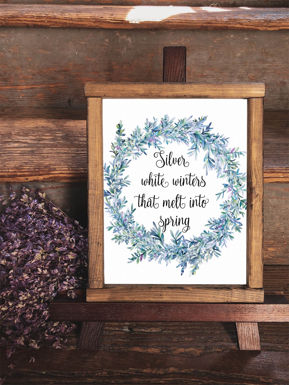 Silver White Winters That Melt Into Spring Frosty Wreath Poster - Image 9