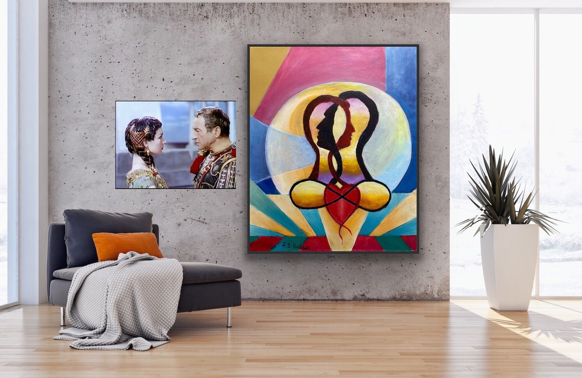 Two Faces Forming Heart Infinity Sunburst Colorful Love Poster