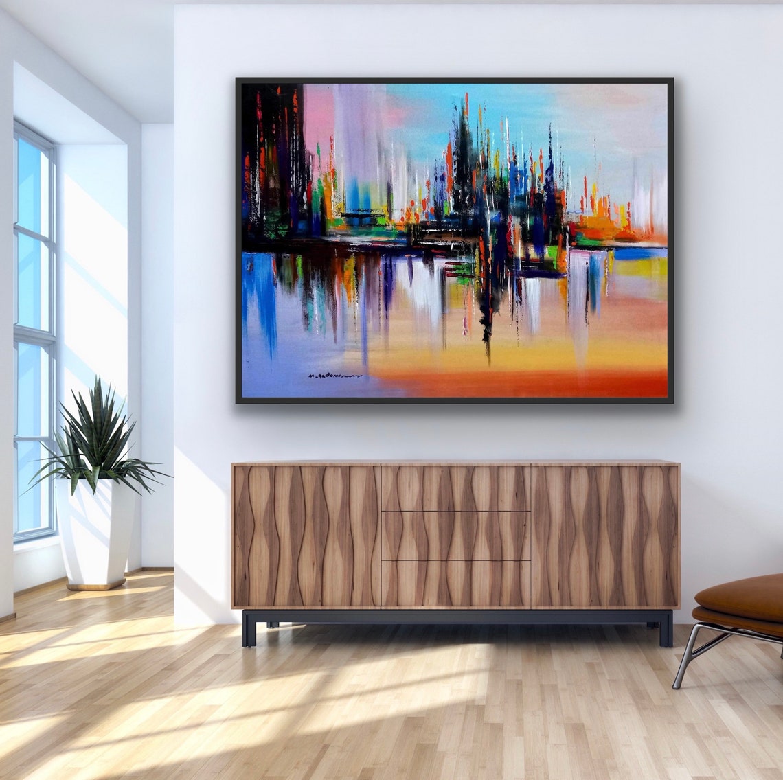 Abstract Cityscape Reflections Modern Multicolor Oil Painting Poster - Image 4