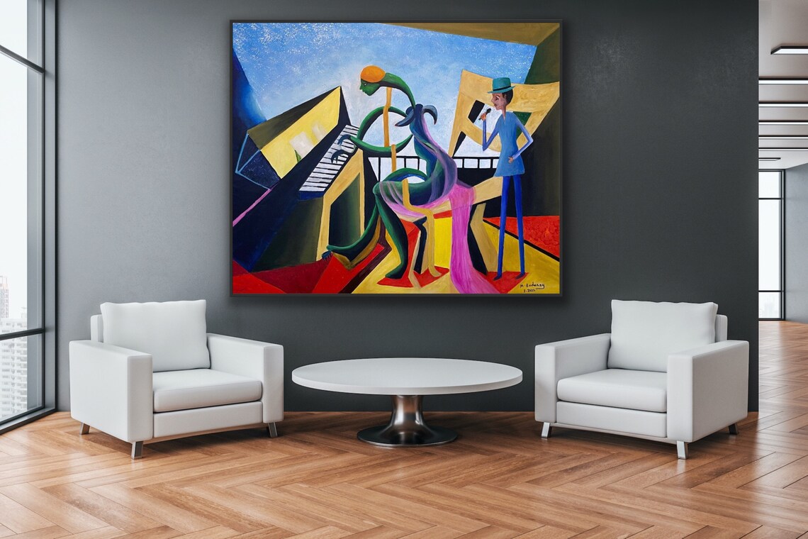Piano Painting Oil, Modern Abstract Music Room Art - Image 4