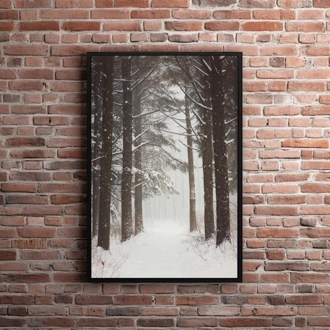 Moody Winter Trees Painting Snowy Forest Wall Art Gothic Tree Print Dark Woods Artwork Snowing Pine Cabin Decor Holiday - Image 3