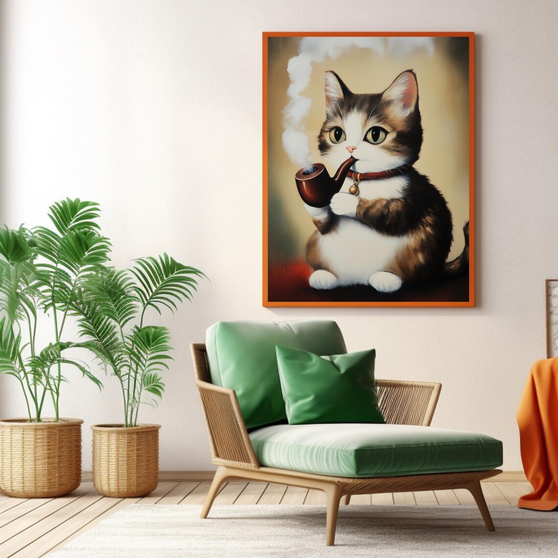 Pipe Smoking Cat Funny Vintage Animal Painting Kitten Poster - Image 3