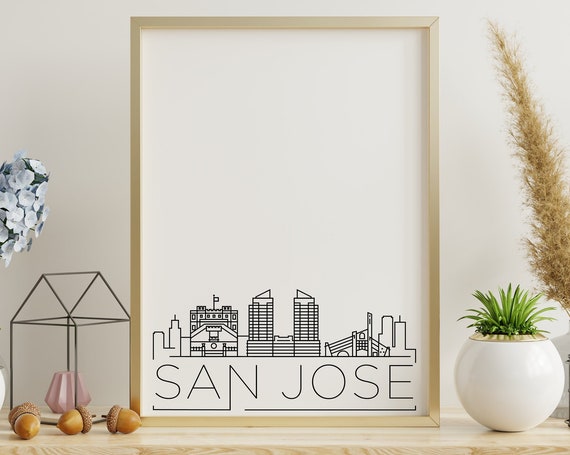 San Jose Skyline, Black and White Travel Poster