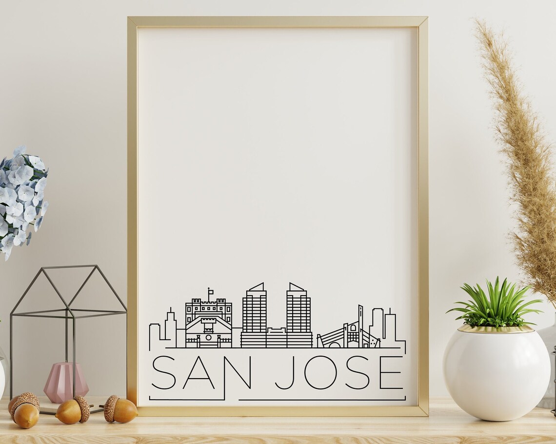 San Jose Skyline, Black and White Travel Poster