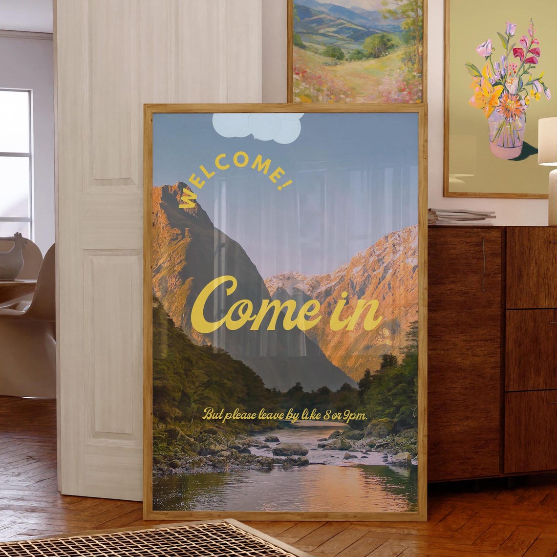 Welcome Come In Funny Mountain Lake Guest Room Entryway Photo Poster