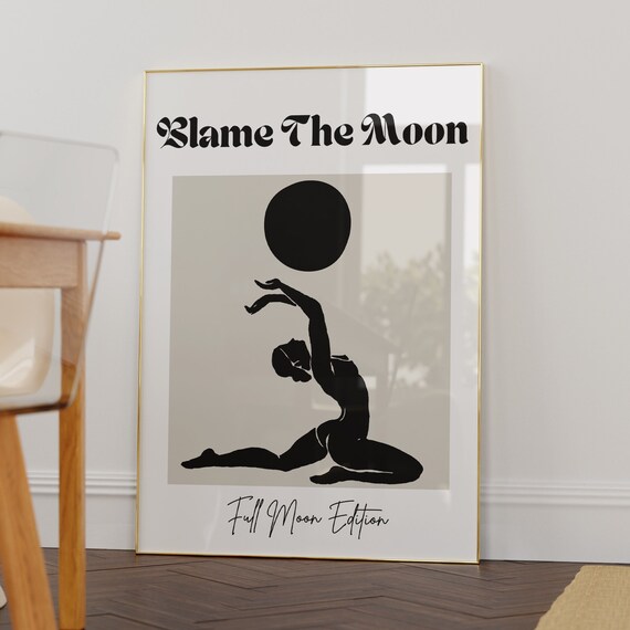Blame The Moon Full Moon Edition Dancing Woman Poster Black Beige