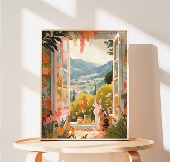 Cat Wall Art Switzerland Alps Painting, Art Print