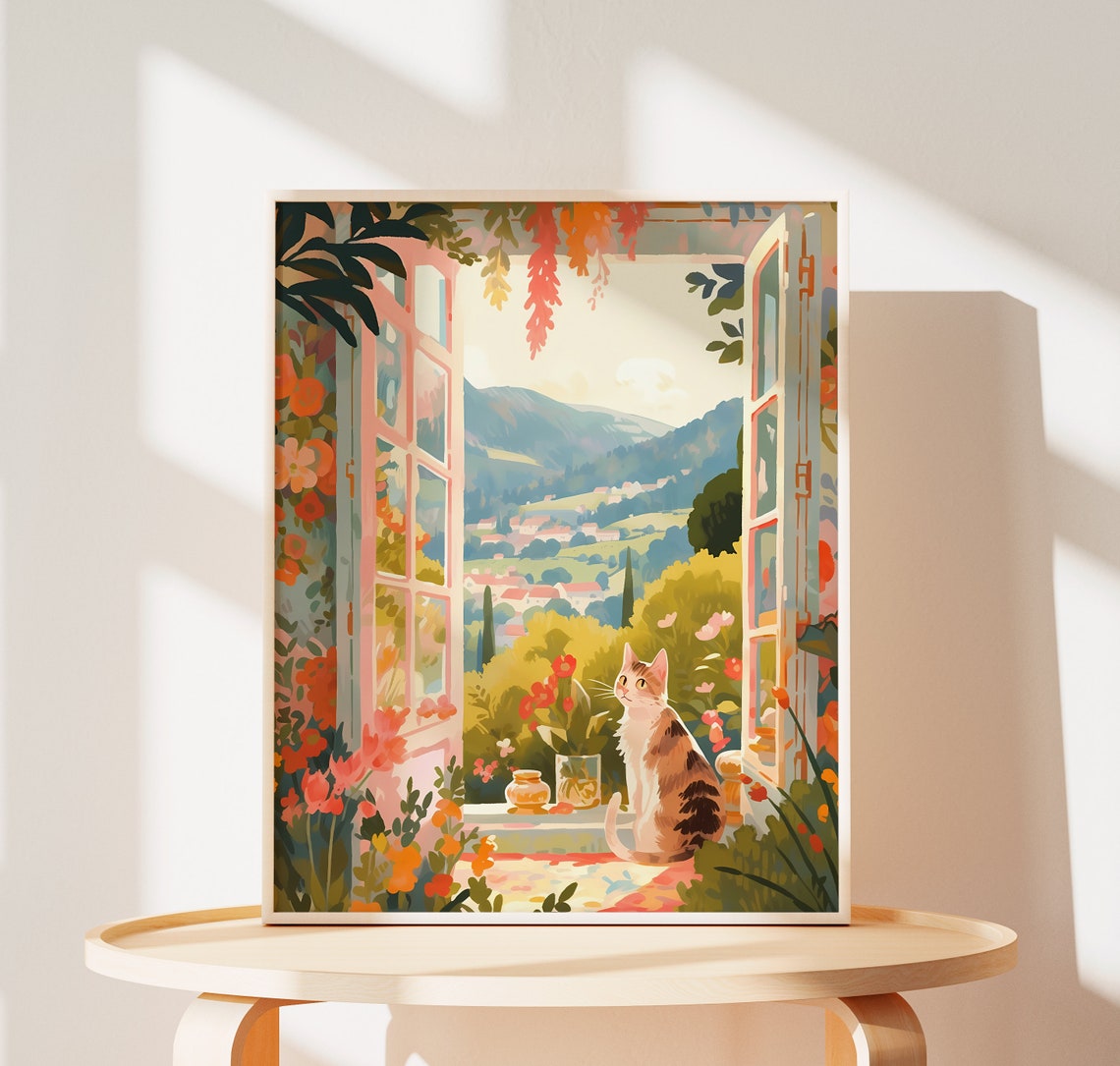 Cat Wall Art Switzerland Alps Painting, Art Print