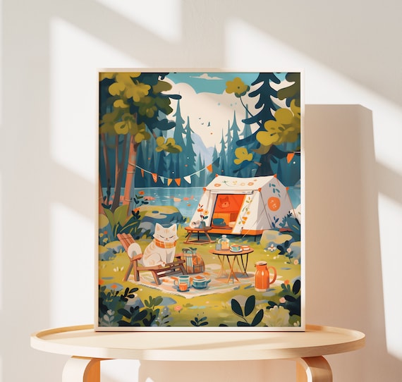 Cute Cat, Outdoor Camp Nature Park Art Print