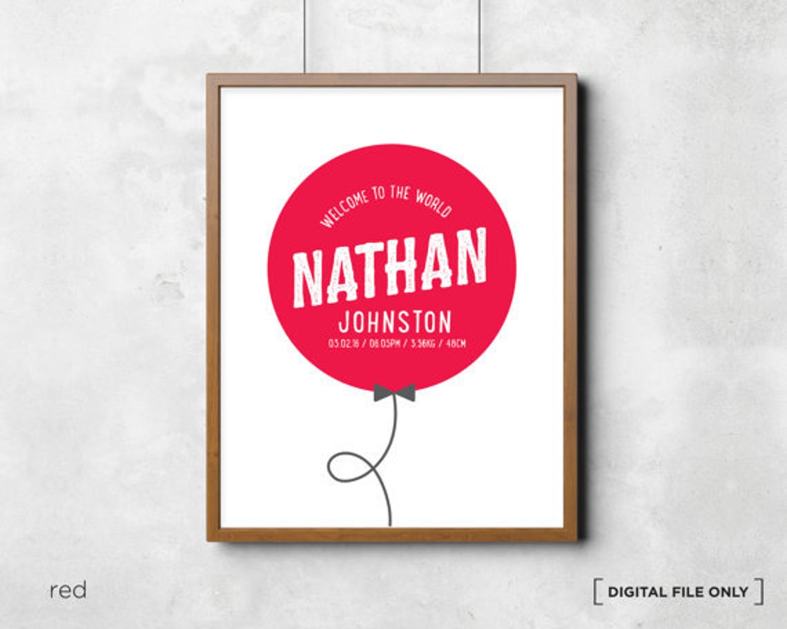Black Balloon Birth Stats Personalized Nursery Baby Poster Design - Image 4