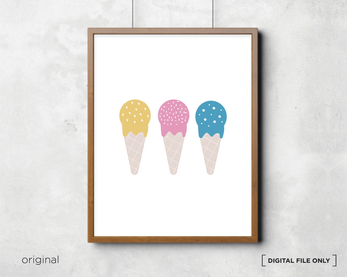 Pastel Ice Cream Cone Trio Sweet Kids Nursery Wall Art Decor
