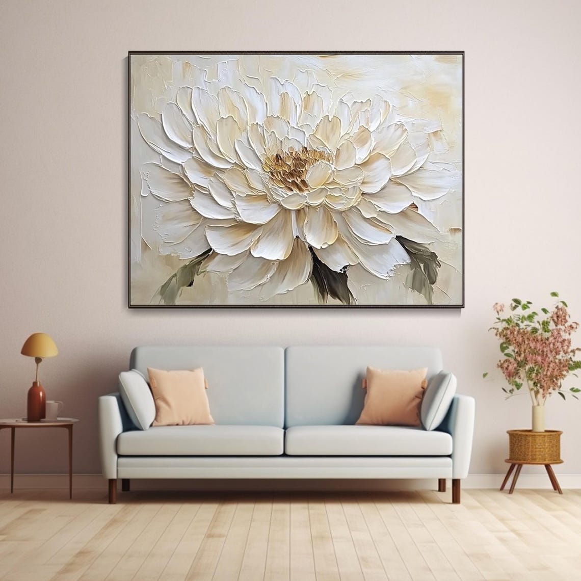Giant White Flower Close Up Neutral Beige Impasto Textured Poster - Image 4