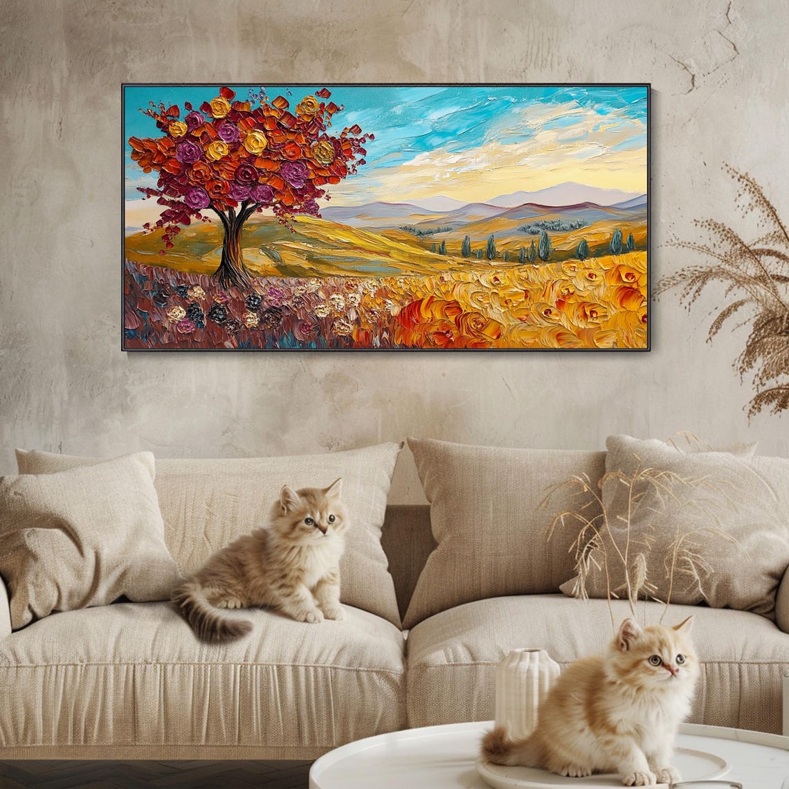Rose Tree Golden Field Rolling Hills Impasto Painting Poster - Image 3