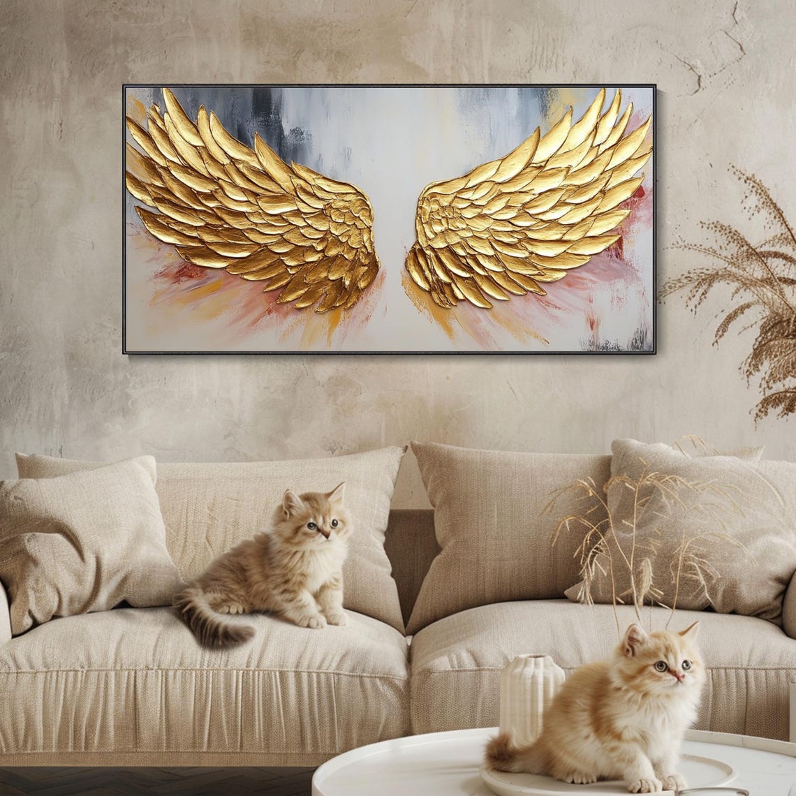 Golden Angel Wings Textured Abstract Painting Warm Neutral Wall Poster - Image 3