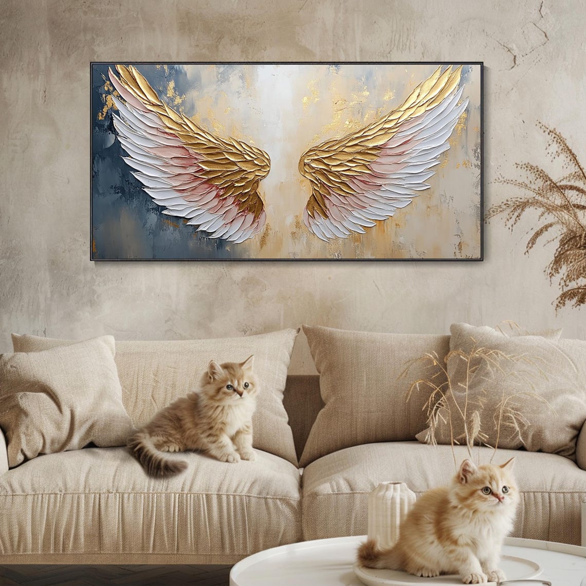 Golden Angel Wings Textured Abstract Painting Blush Pink Poster - Image 3