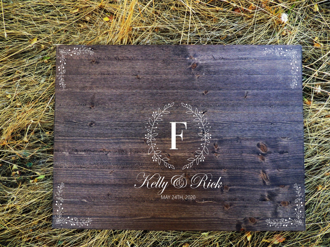 Personalized Wedding Guest Book Rustic Wood Calligraphy Art Poster - Image 3