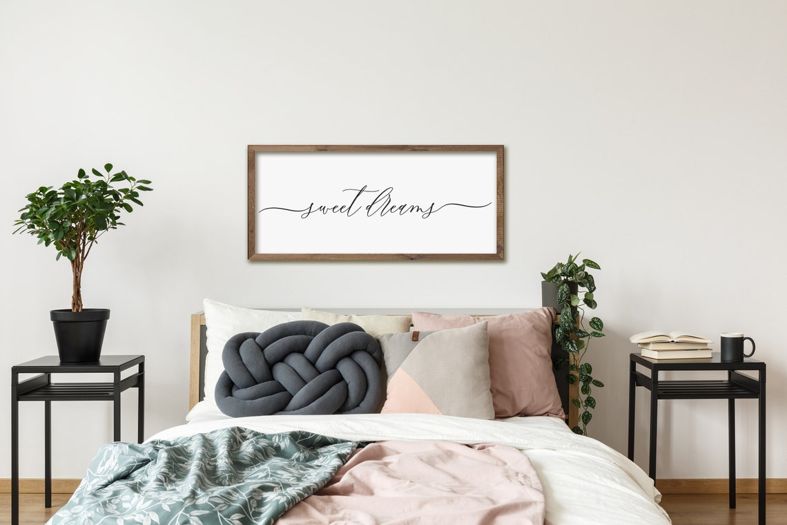 Sweet Dreams Elegant Script Minimalist Above Bed Bedroom Sign Poster