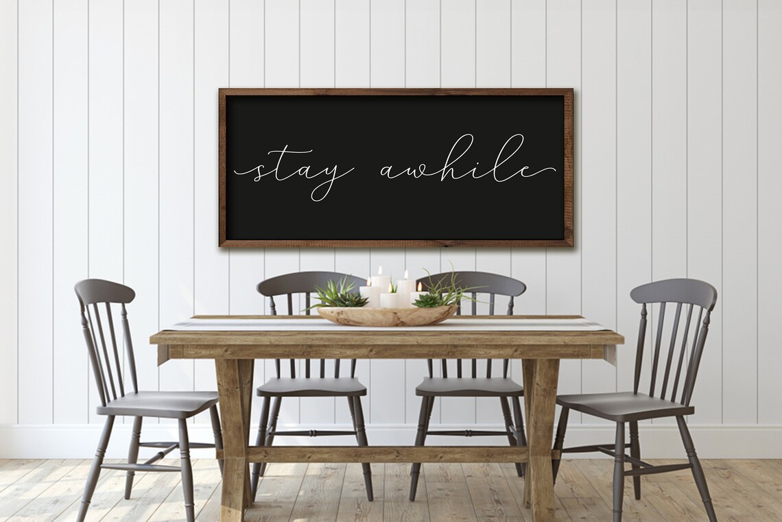 Stay Awhile Wood Sign, Living Room Wall Decor - Image 3