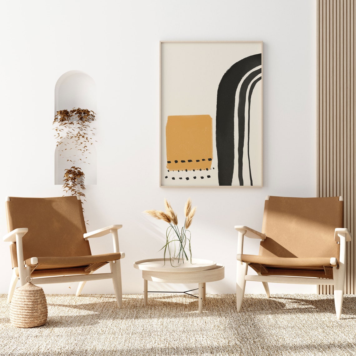 Mustard Square Black Arch Lines Boho Abstract Minimalist Art Poster - Image 3
