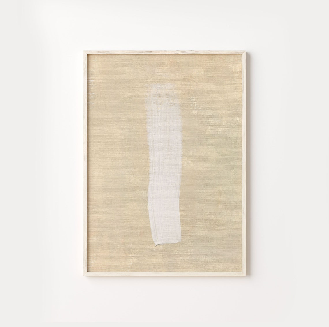 Single White Brushstroke Textured Beige Minimalist Abstract Art Poster